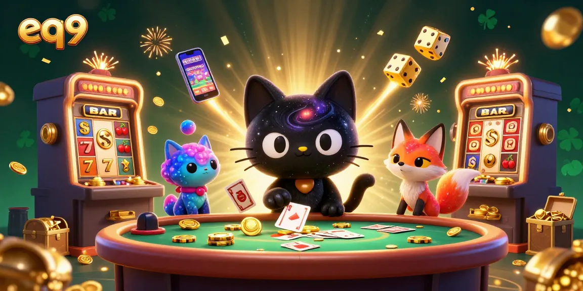 Discover exciting games at eq9, where a cosmic cat and fox enjoy a thrilling casino adventure.