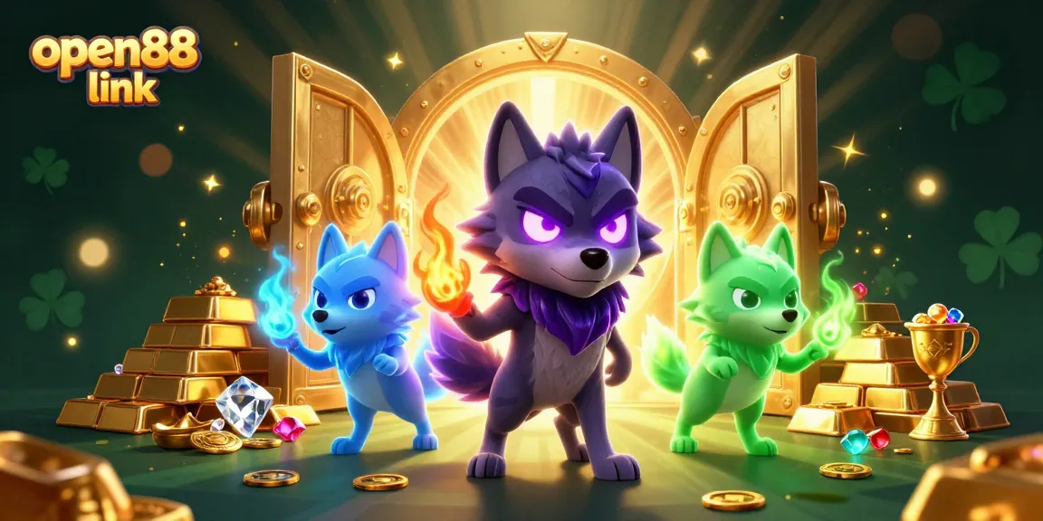 Engage with the exciting open88 link as the wolf pack leader guards treasures in a dazzling casino scene.