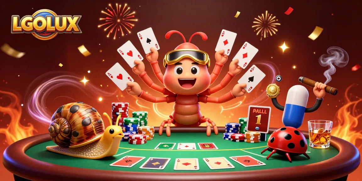 Create your luck with LGOLUX at the lively casino table surrounded by vibrant poker elements.