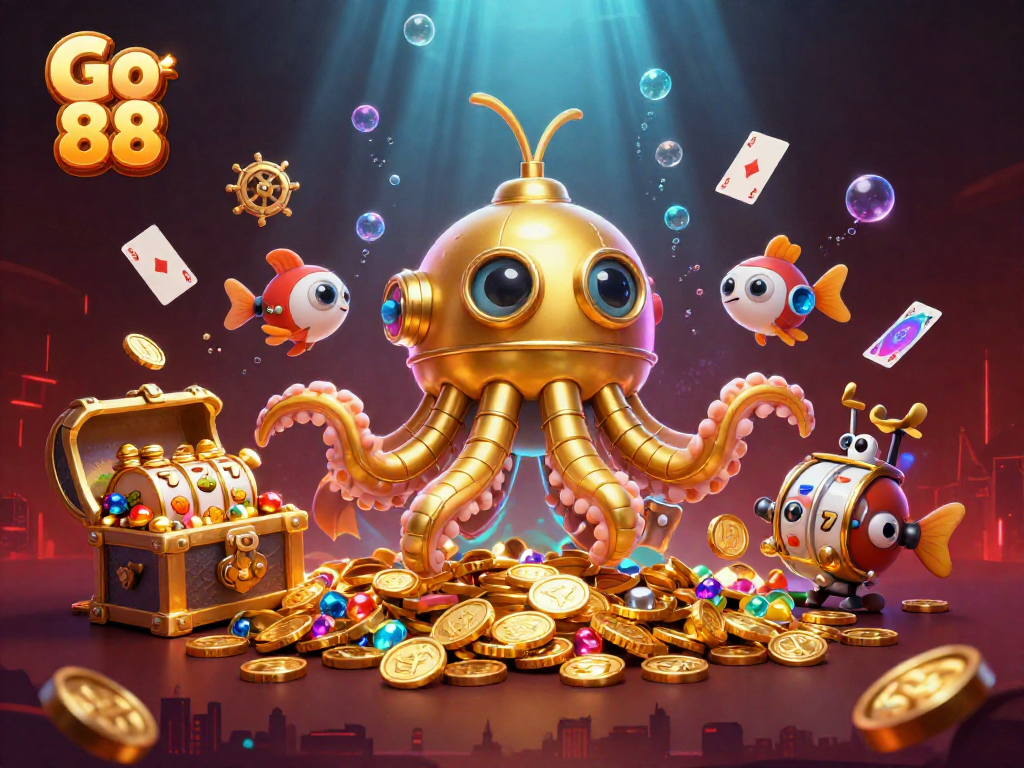 Engage in thrilling gameplay with Go 88, featuring a vivid underwater casino scene filled with treasures and excitement.