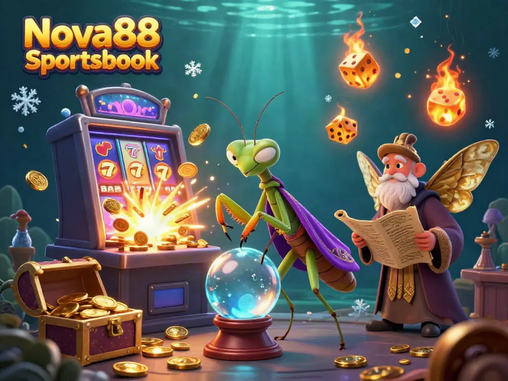 Experience thrilling gambling at Nova88 Sportsbook featuring vibrant casino elements and animated characters.