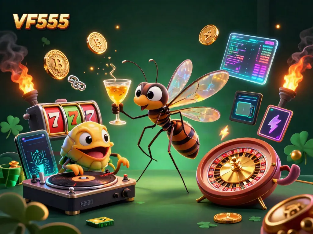 Experience the excitement of VF555 with a unique 3D casino scene featuring engaging characters and vibrant game elements.