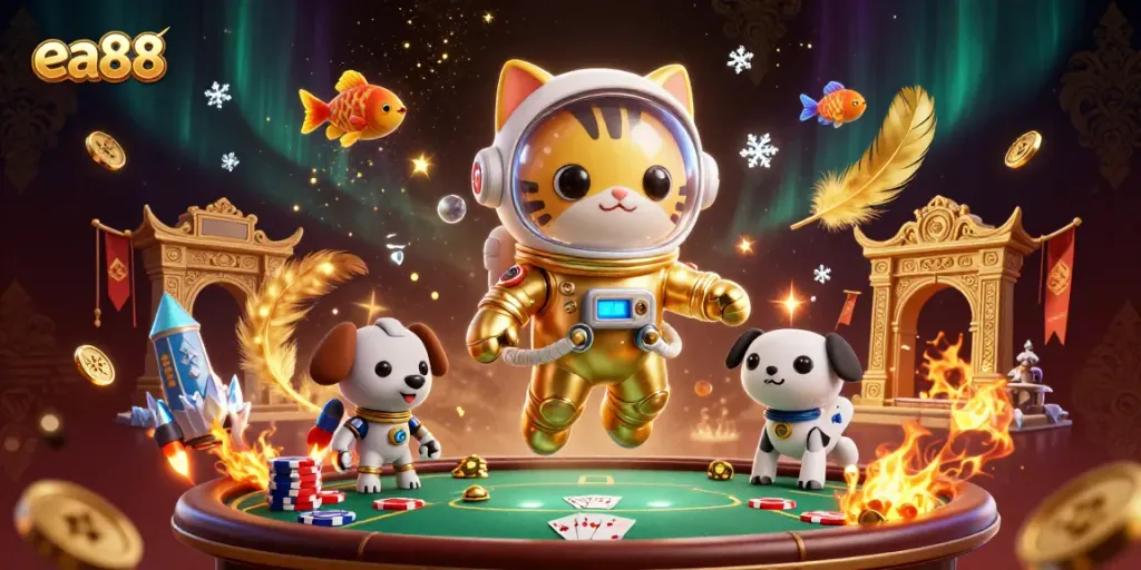 Experience exciting gameplay with the ea88 poker scene, featuring vibrant characters and casino elements.