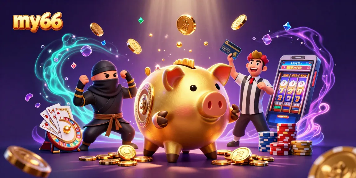 Experience the thrill of mv66 with golden coins cascading around a dynamic casino scene.