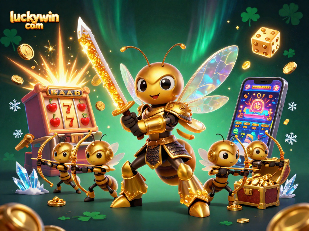 Spin and win with luckywin com in this vibrant 3D casino scene, filled with gold and excitement.