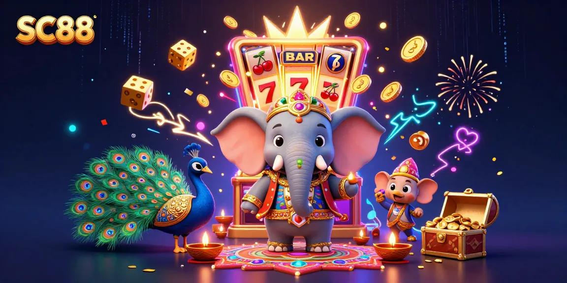 Experience SC88's vibrant casino adventures with a 3D cartoon elephant and jackpot elements bursting with excitement.