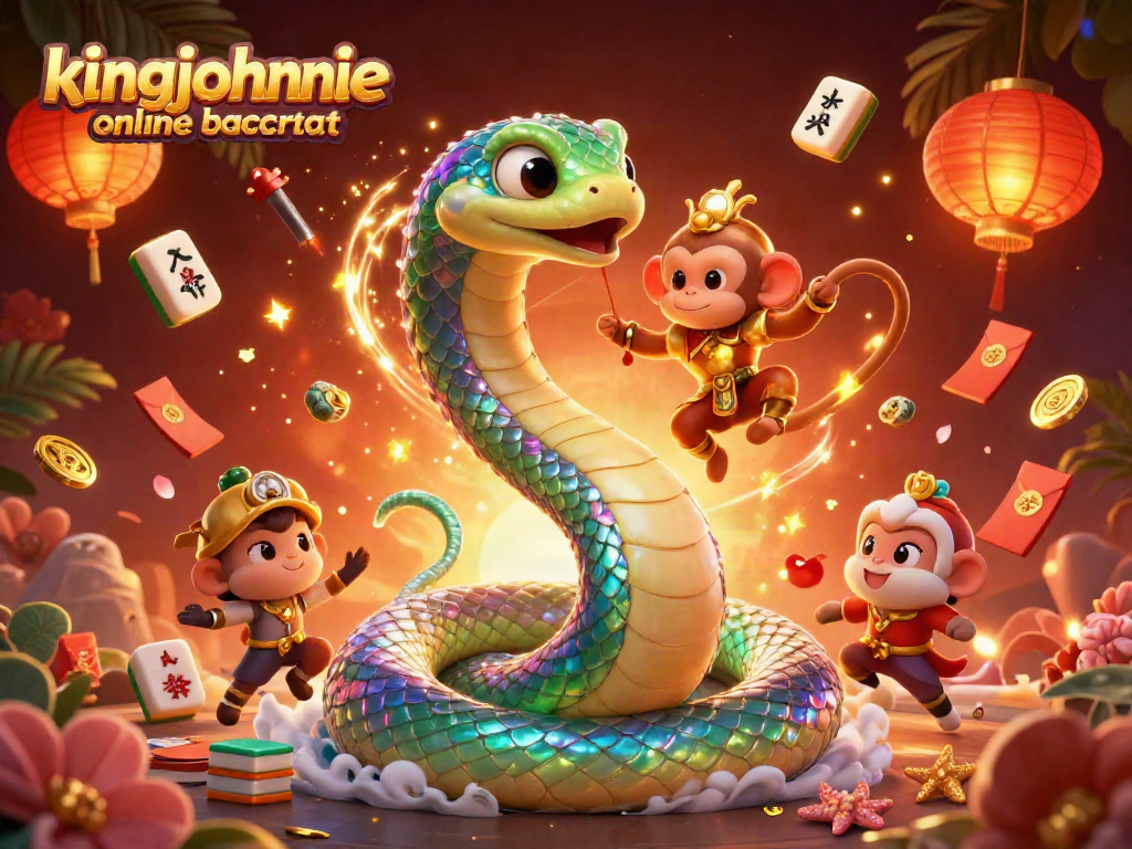 Experience kingjohnnie online baccarat magic with vibrant 3D characters and casino elements in a dynamic digital scene.