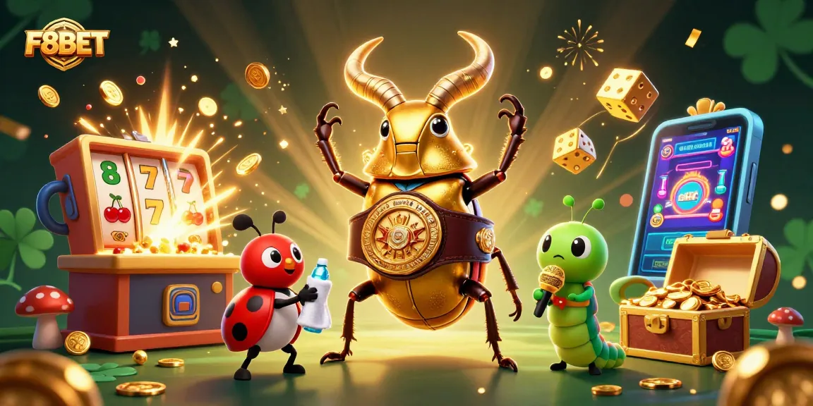 Experience F8BET's vibrant casino world through a dynamic illustration filled with exciting gaming elements.