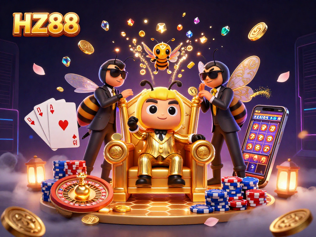 Experience gaming excitement at HZ88 with vibrant 3D characters, casino elements, and dynamic visuals.