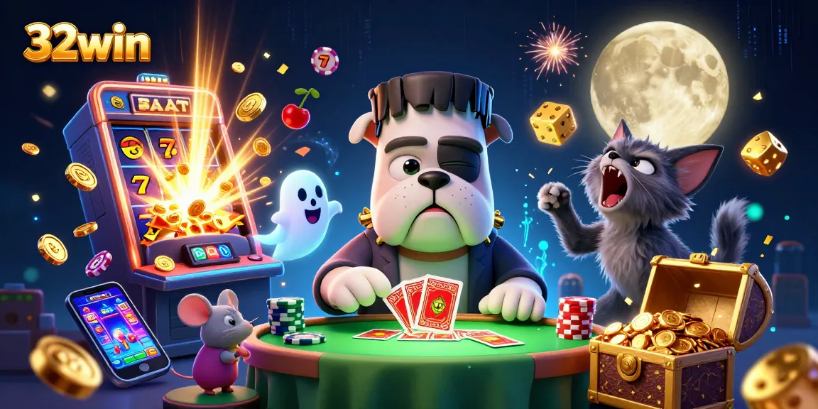 Experience thrilling card games at 32win's lively casino with vibrant characters and dynamic elements.
