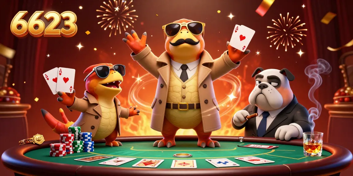 Engage with the exciting gambling world at 6623 with raptors in a trench coat trying to enter a VIP casino, full of poker elements.