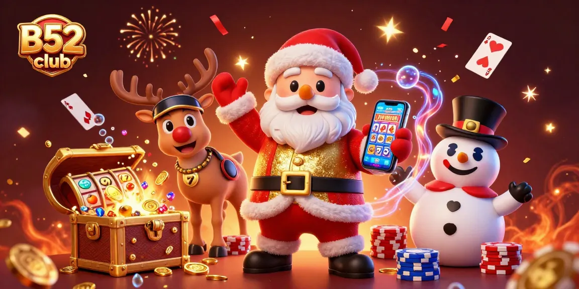 Experience excitement at B52club with a festive casino scene of Santa and friends.