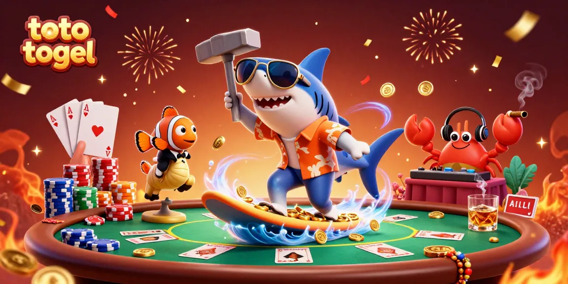 Engage in the thrill of toto togel with a dynamic 3D illustration of casino fun featuring unique sea characters.