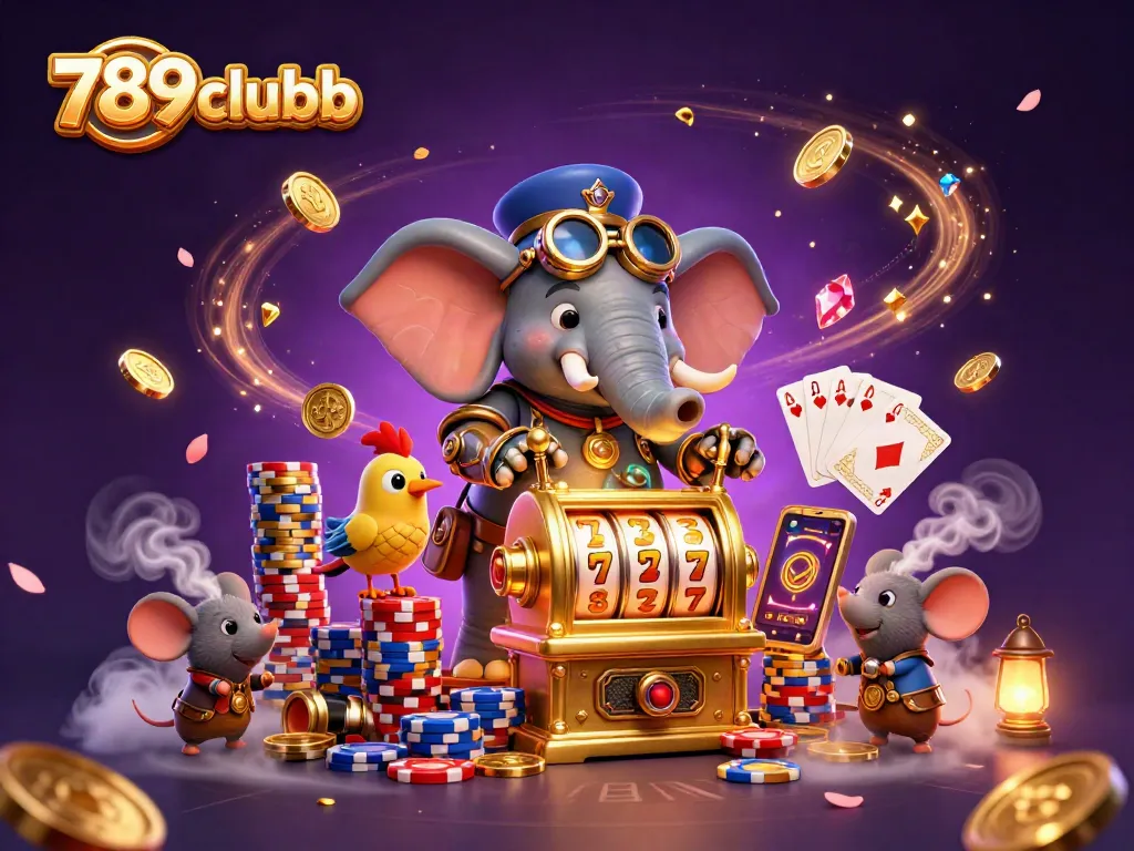 Spin the reels at 789clubb with a whimsical steampunk elephant and dazzling casino elements.