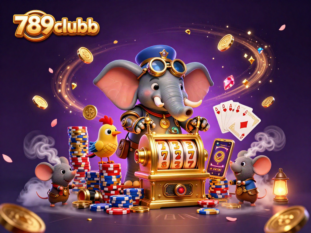 Spin the reels at 789clubb with a whimsical steampunk elephant and dazzling casino elements.