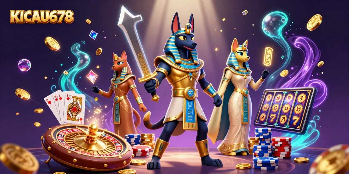 KICAU678 elevates your gaming experience with Anubis and Bastet amidst spiraling coins.