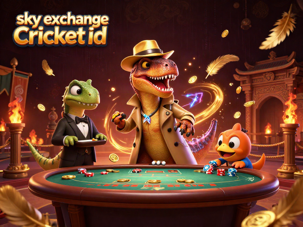 Betting action with sky exchange Cricket id and lively characters in a dynamic casino scene