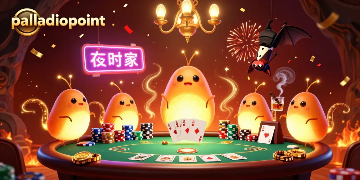Palladiopoint illuminates a dynamic casino scene with glowworms and a bat dealer enjoying poker.