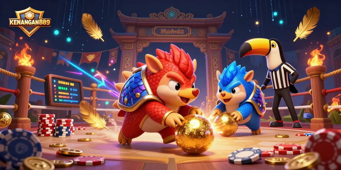 KENANGAN889 passionately engages players with vibrant casino-inspired pangolins competing amid poker chips.