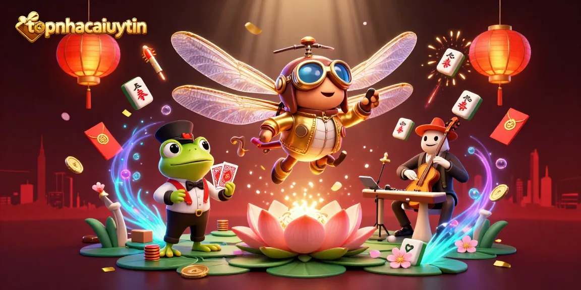 Experience thrilling gaming at topnhacaiuytin with vibrant 3D characters in an animated casino scene.