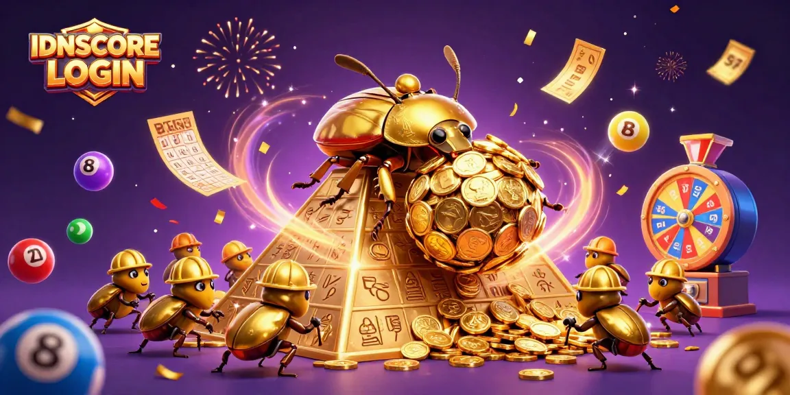 Engage with IDNSCORE LOGIN through this vibrant 3D illustration of a golden beetle game experience.