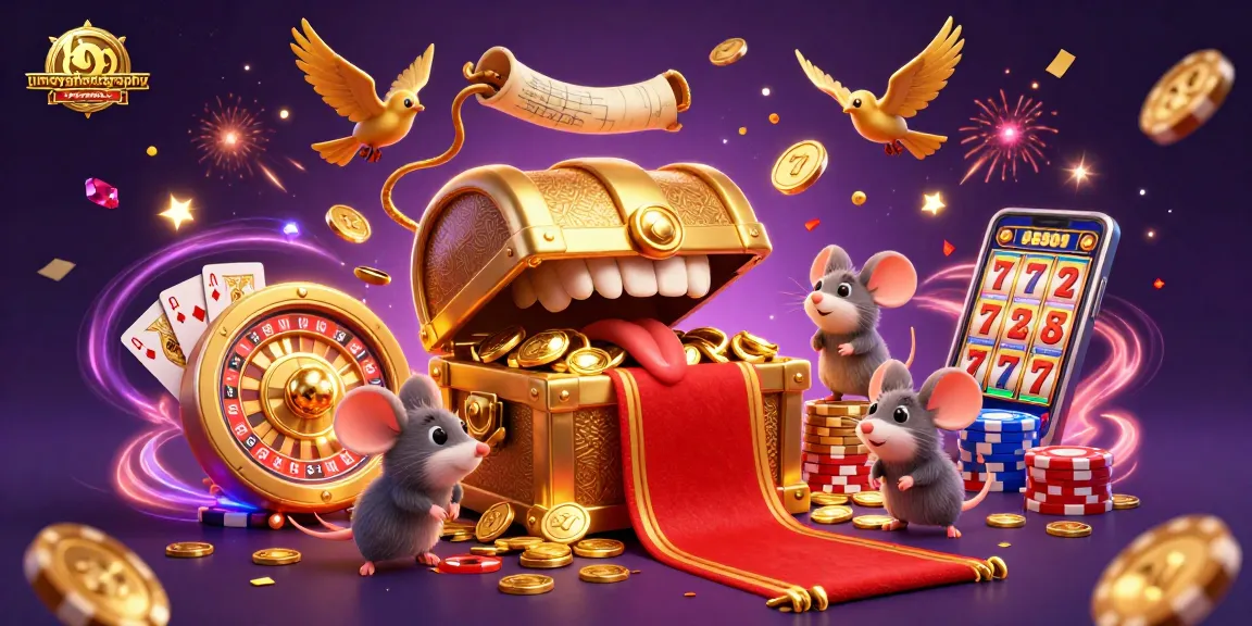 Engaging illustration of umoyaphotography's golden treasure chest amid slot reels and casino gems, attracting adventurous players.